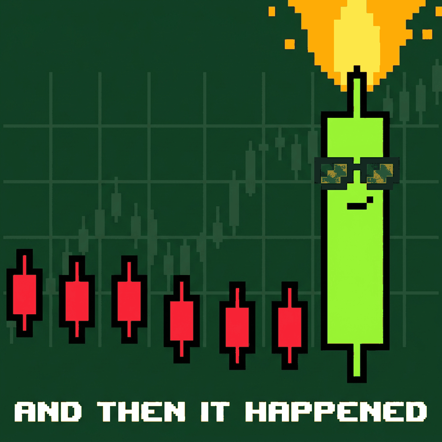 A giant green candle erupts off the chart