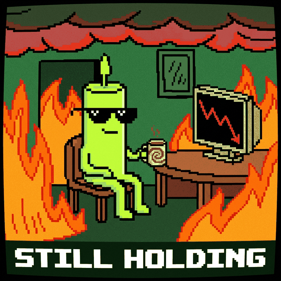 Green candle holding through the fire